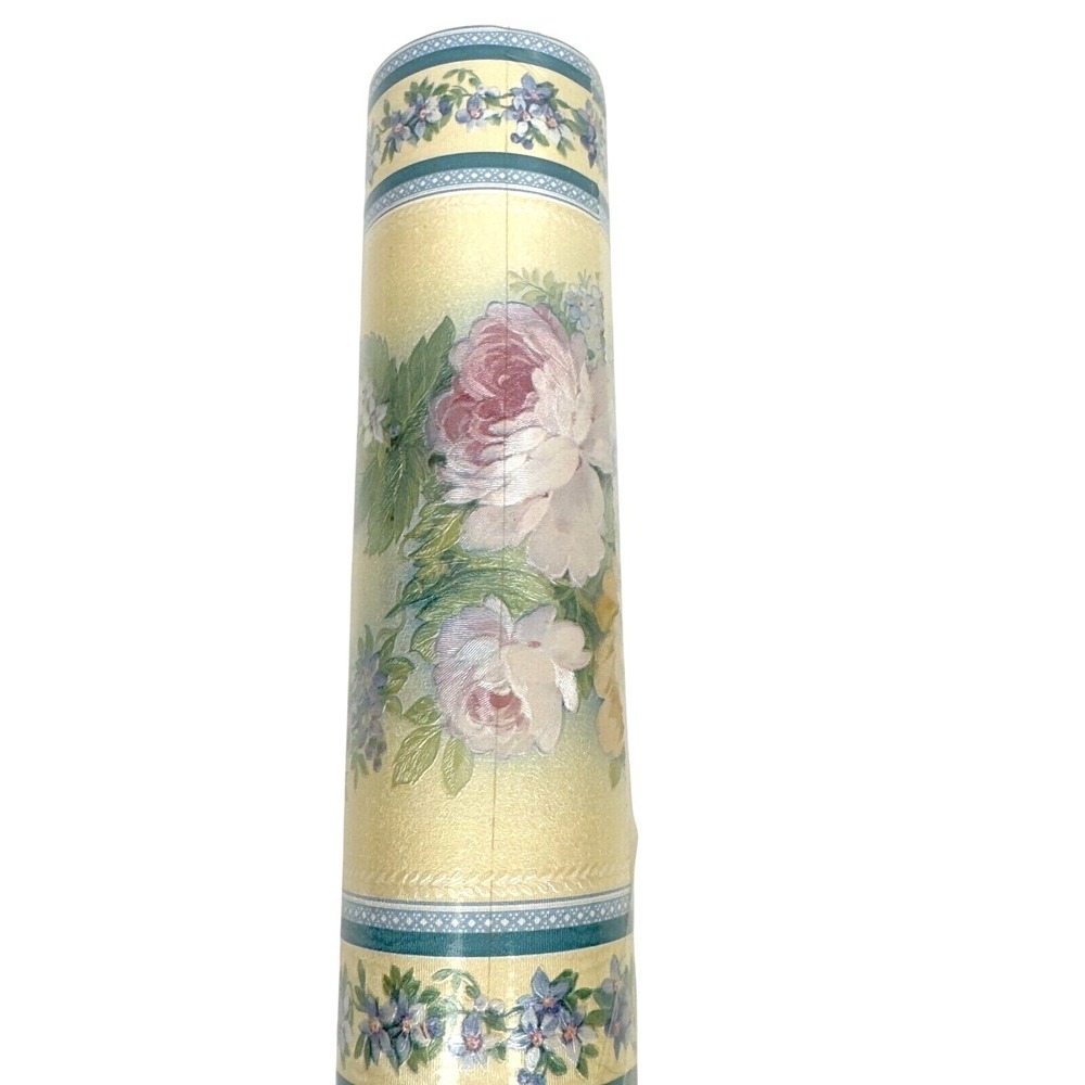 Vtg Sapphire Wallpaper Iridescent Floral Double Roll Ready Pasted 87802 NOS